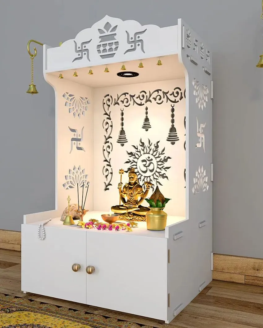 Aesthetic Wooden Temple For Home with Spacious Shelf | 23 x 18 x 38 inches