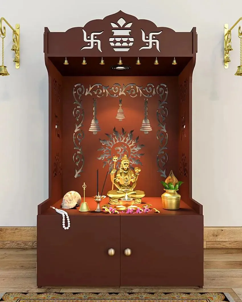 Aesthetic Wooden Temple For Home with Spacious Shelf | 23 x 18 x 38 inches