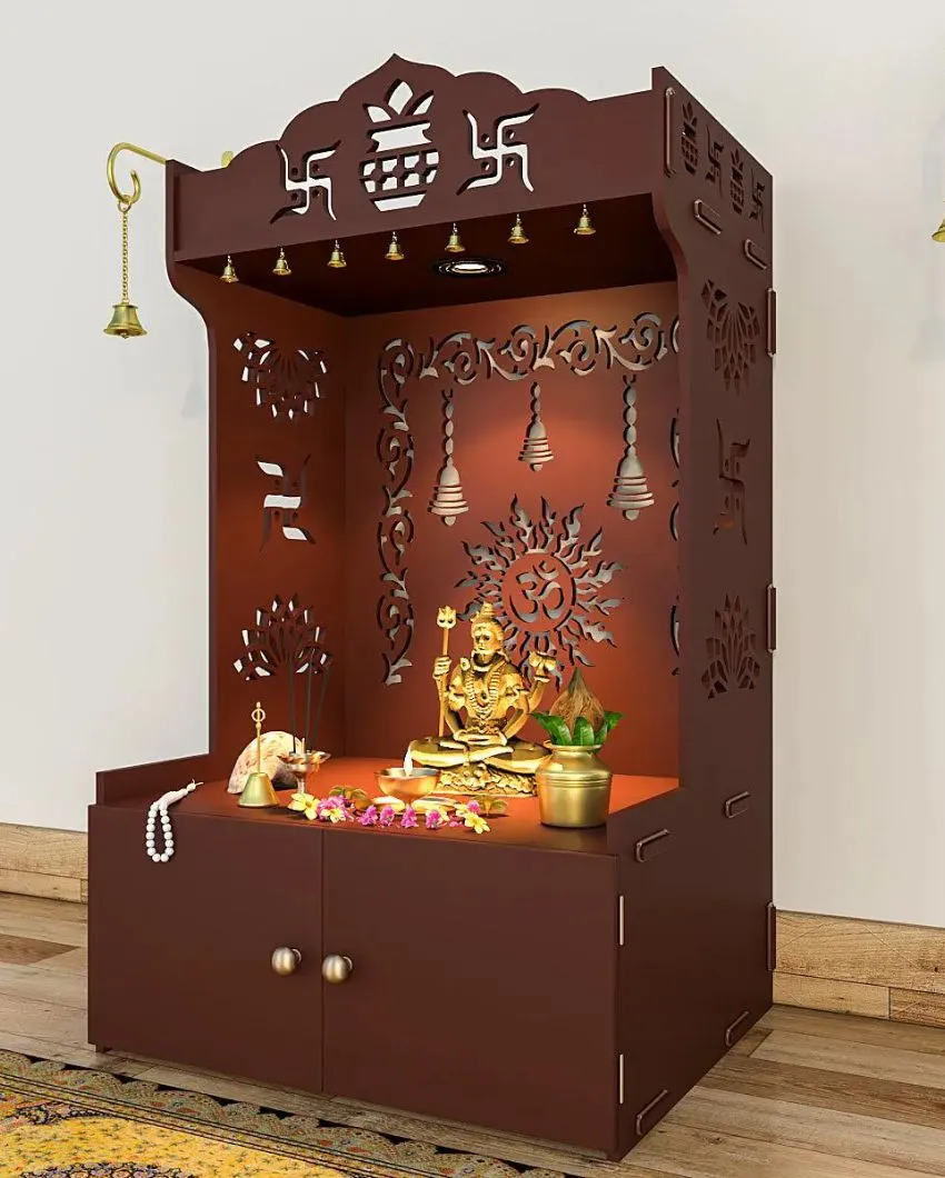 Aesthetic Wooden Temple For Home with Spacious Shelf | 23 x 18 x 38 inches