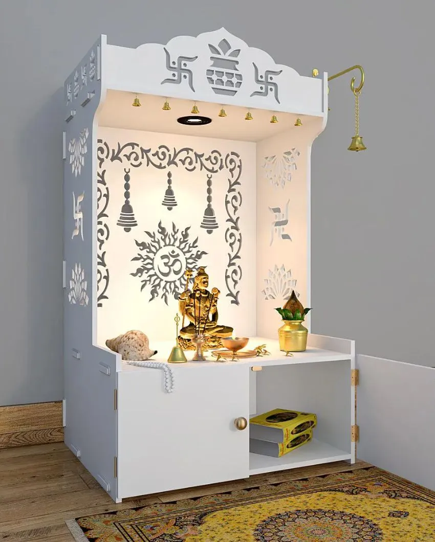 Aesthetic Wooden Temple For Home with Spacious Shelf | 23 x 18 x 38 inches