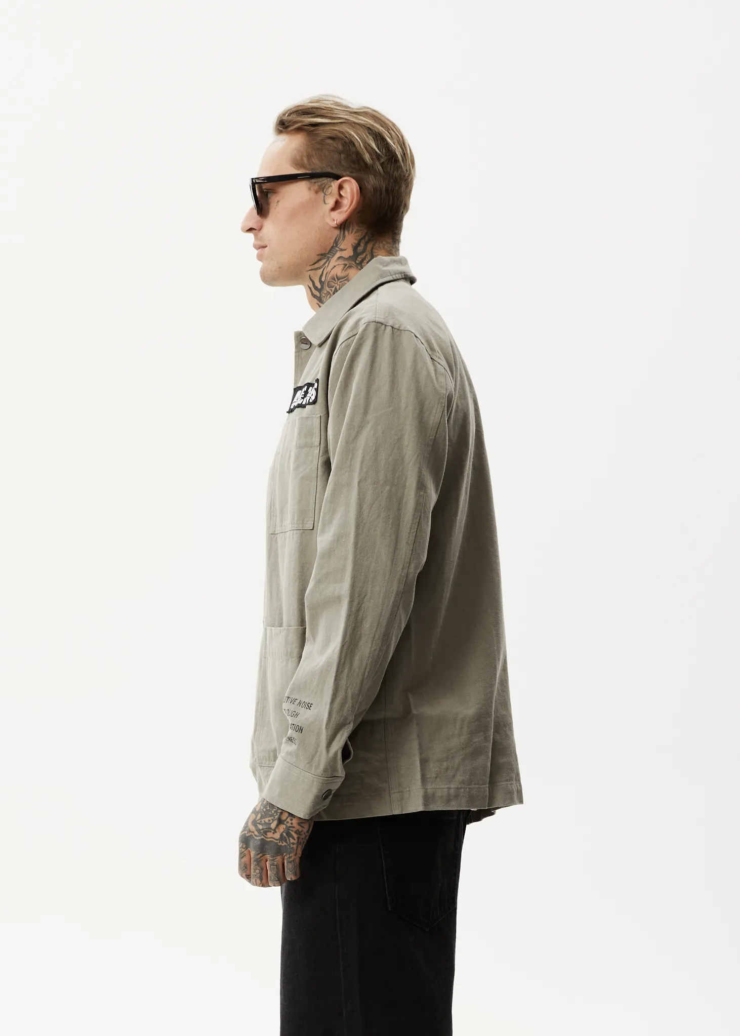 AFENDS Mens Late Start - Hemp Herringbone Work Jacket - Olive