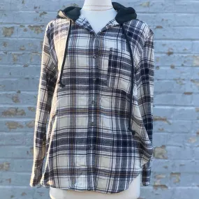 All Day Plaid Flannel Shacket With Hood Black