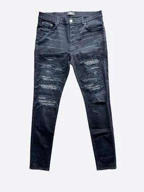 Amiri Black Distressed Bandana Patch Jeans