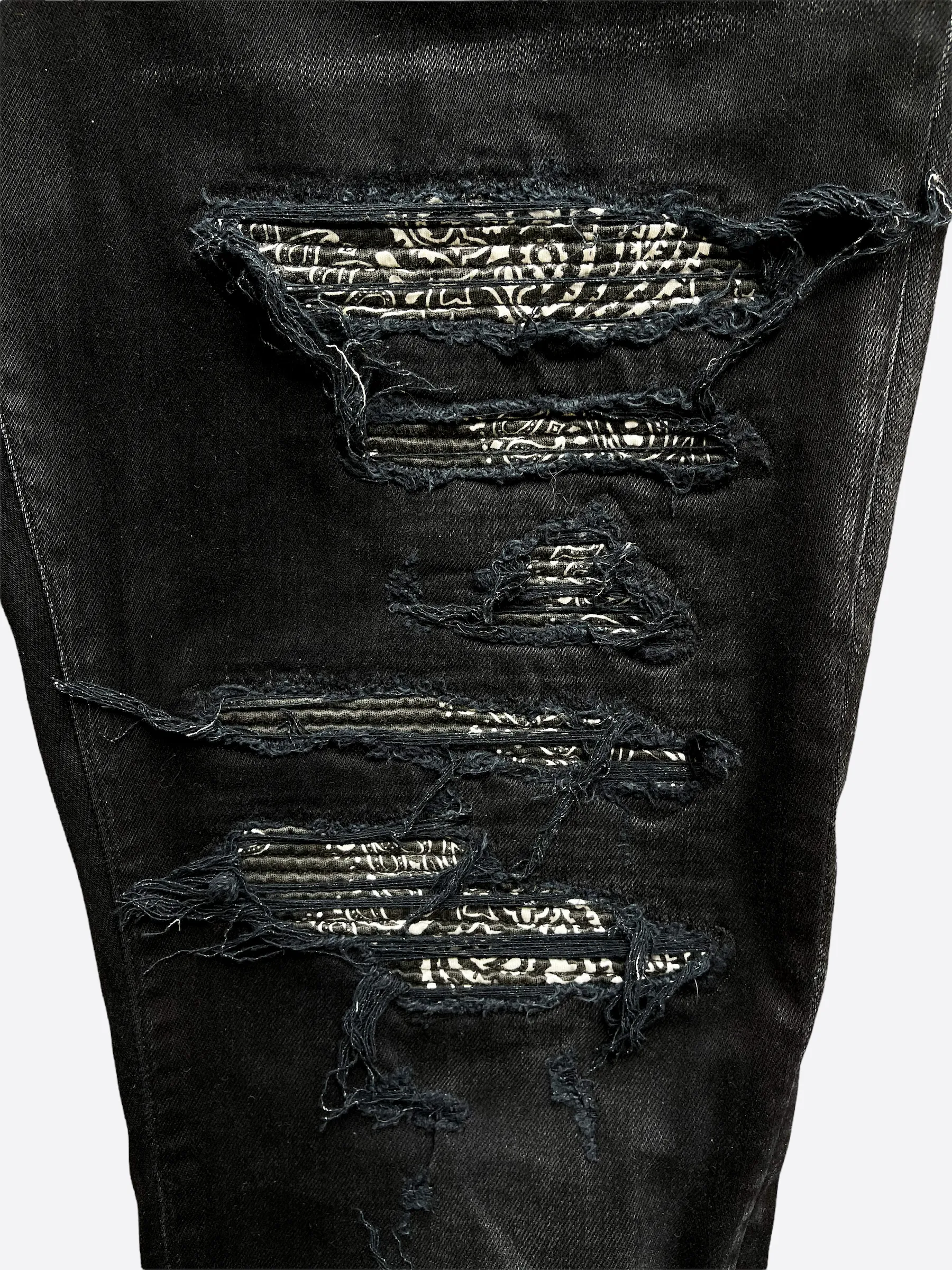 Amiri Black Distressed Bandana Patch Jeans