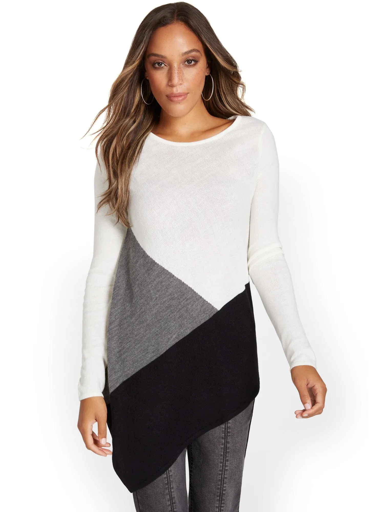 Asymmetric Colorblock Tunic Sweater