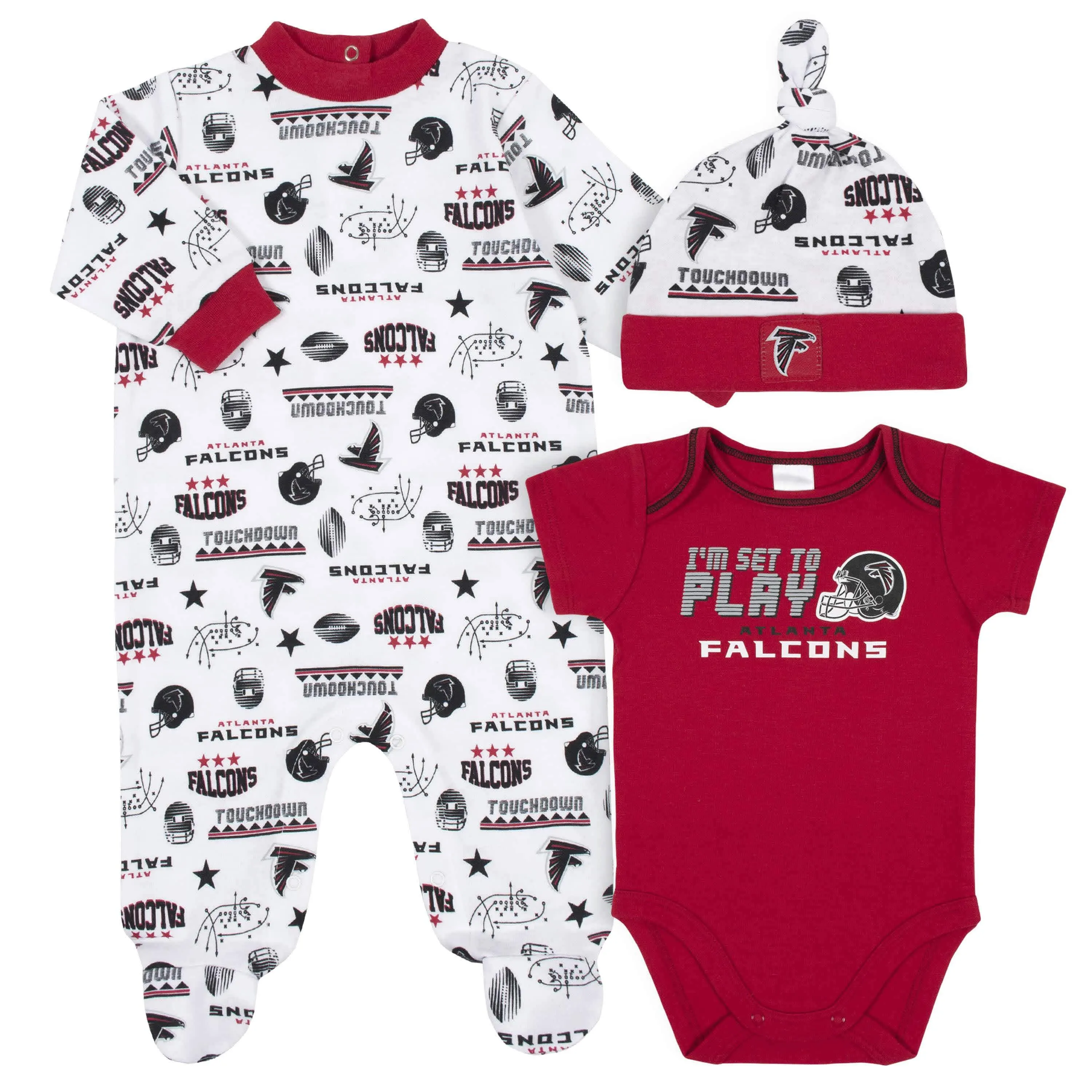 Atlanta Falcons 3-Piece Baby Boys Bodysuit, Sleep 'N Play, and Cap Set