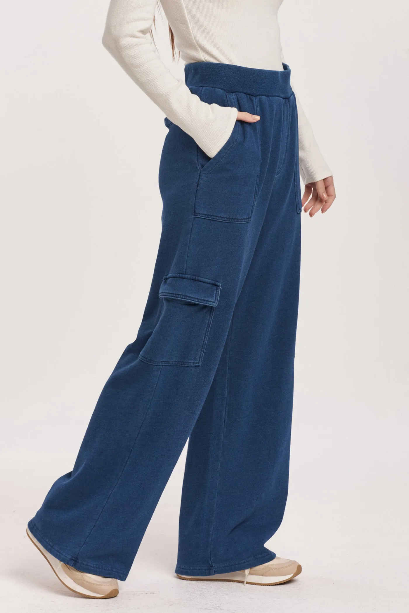 Becca High Rise Cargo Sweatpants | Dark Indigo