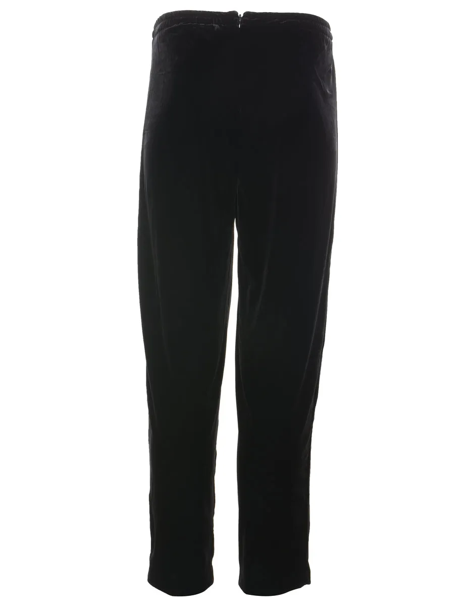 Black High Waist Velvet Trousers - W26 L28