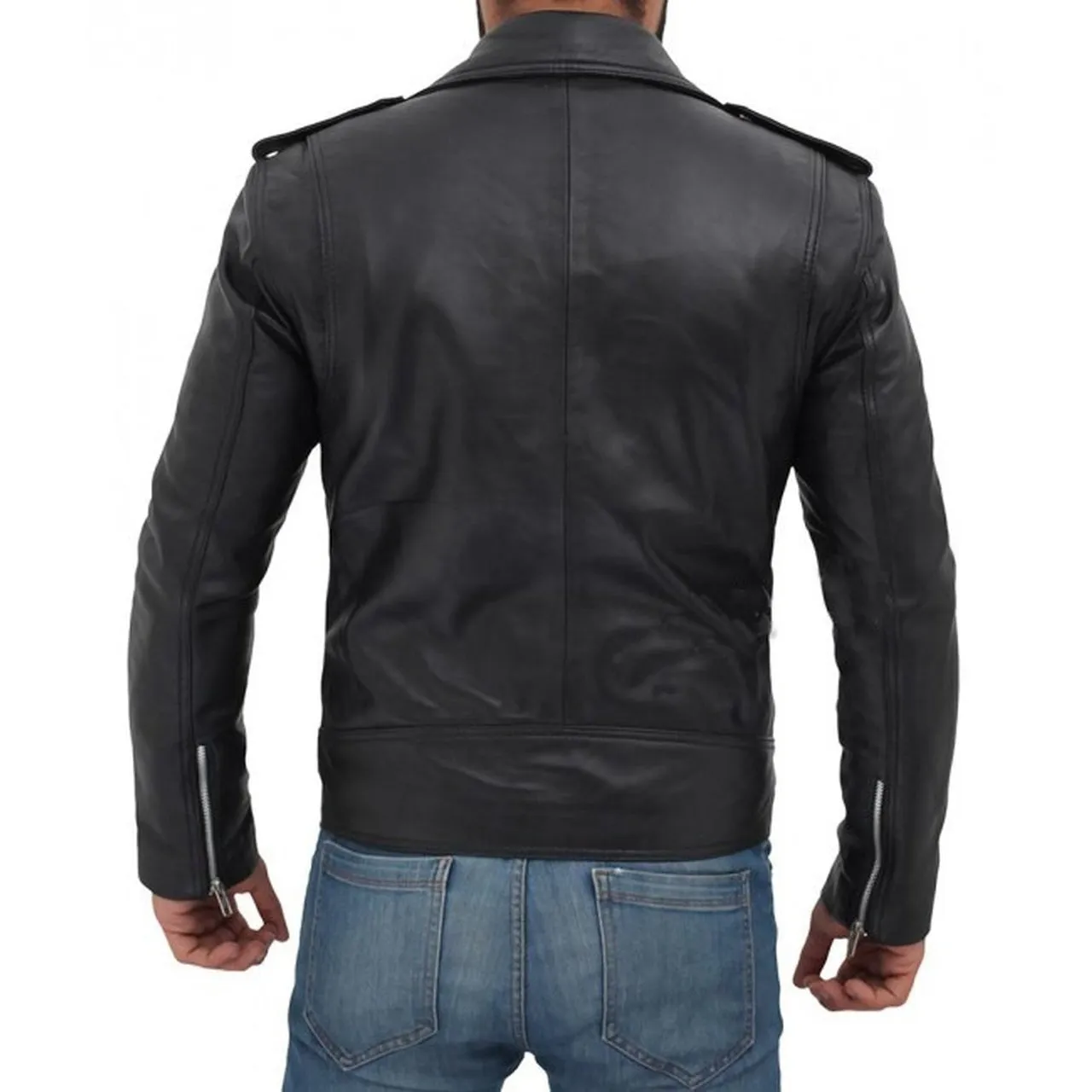 Black Slim Fitted Rider Belted Leather Jacket