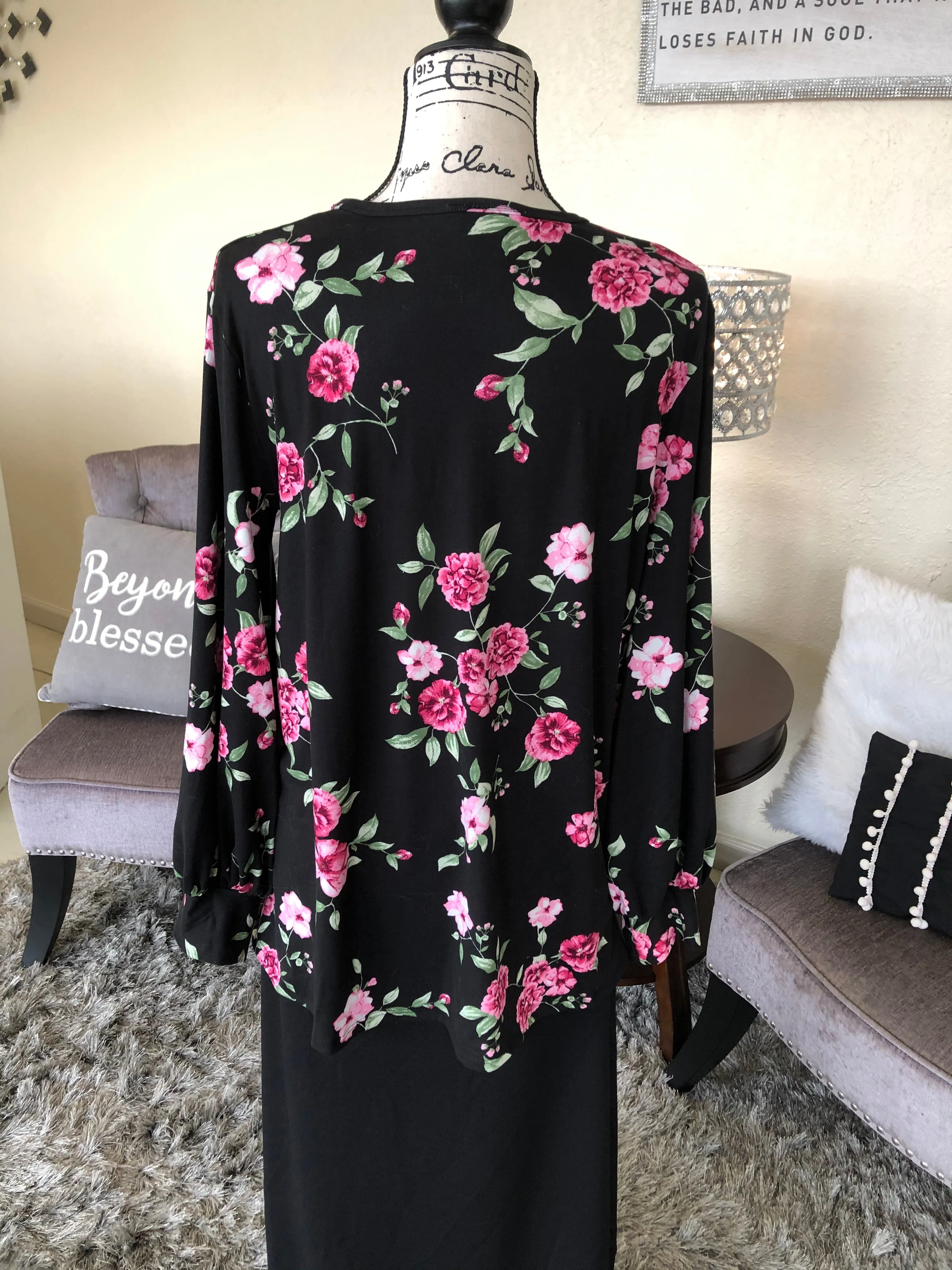 Black/Pink Floral Tunic Top