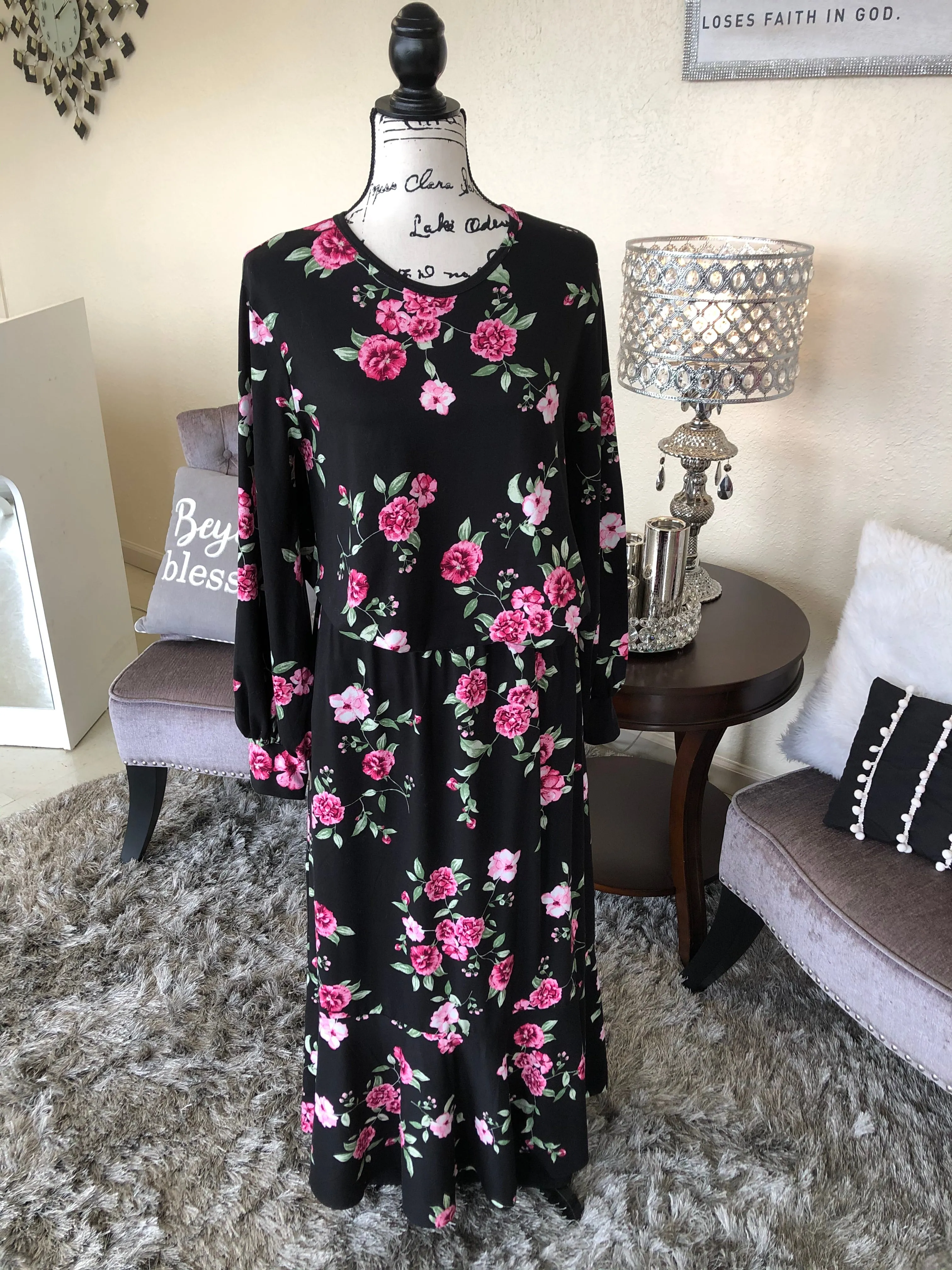 Black/Pink Floral Tunic Top