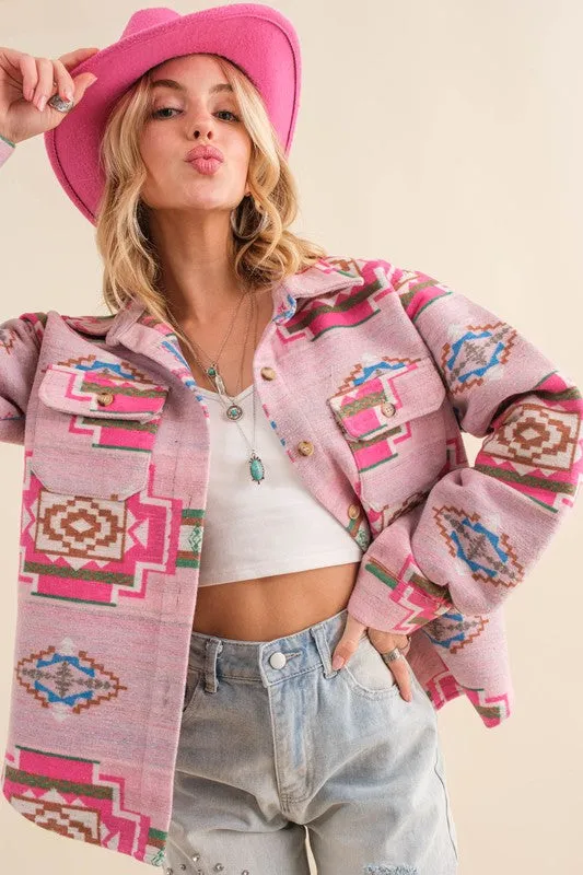 Blue B Exclusive Multicolor Jacquard Western Aztec Button Down Shacket