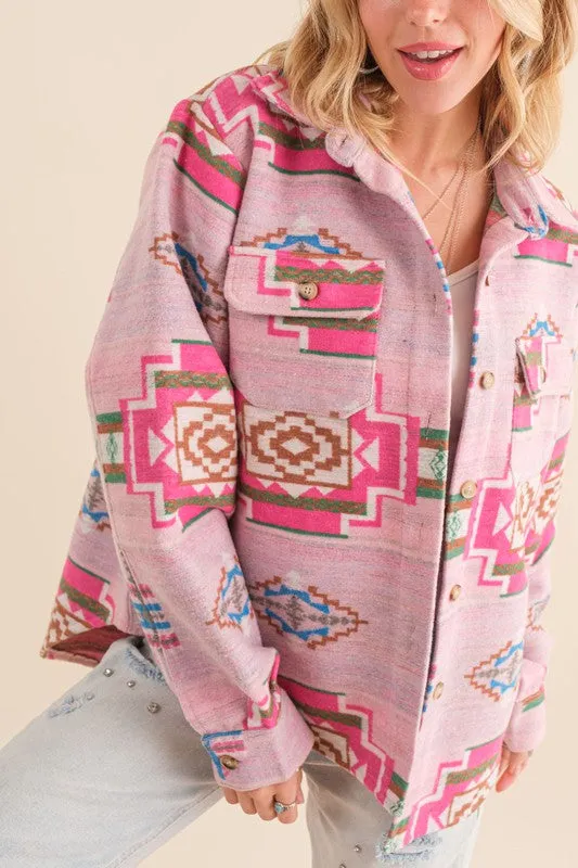 Blue B Exclusive Multicolor Jacquard Western Aztec Button Down Shacket