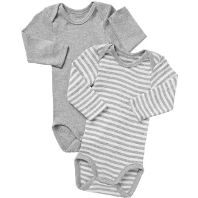 Bonds - Long Sleeve Bodysuit (2 PACK) - GREY MARLE STRIPE & WHITE