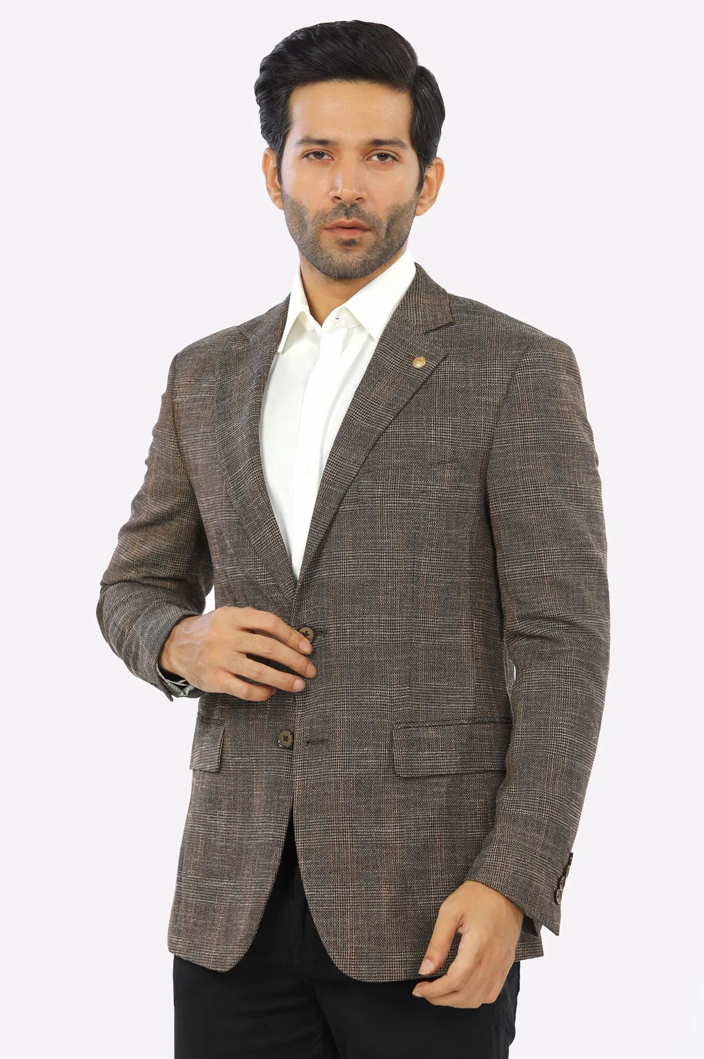 Brown Check Blazer for Men's