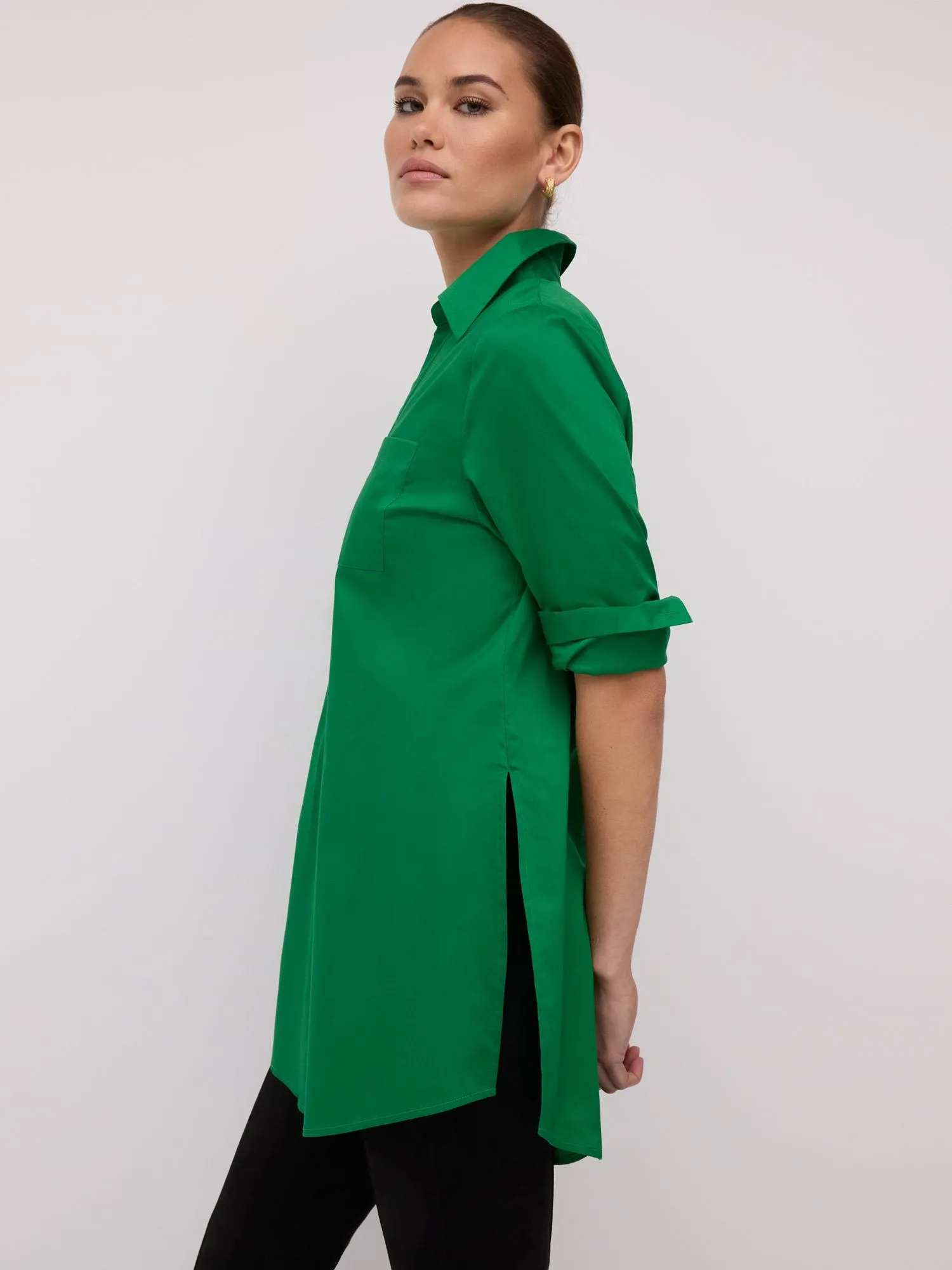 Button-Front Slit-Side Tunic Top