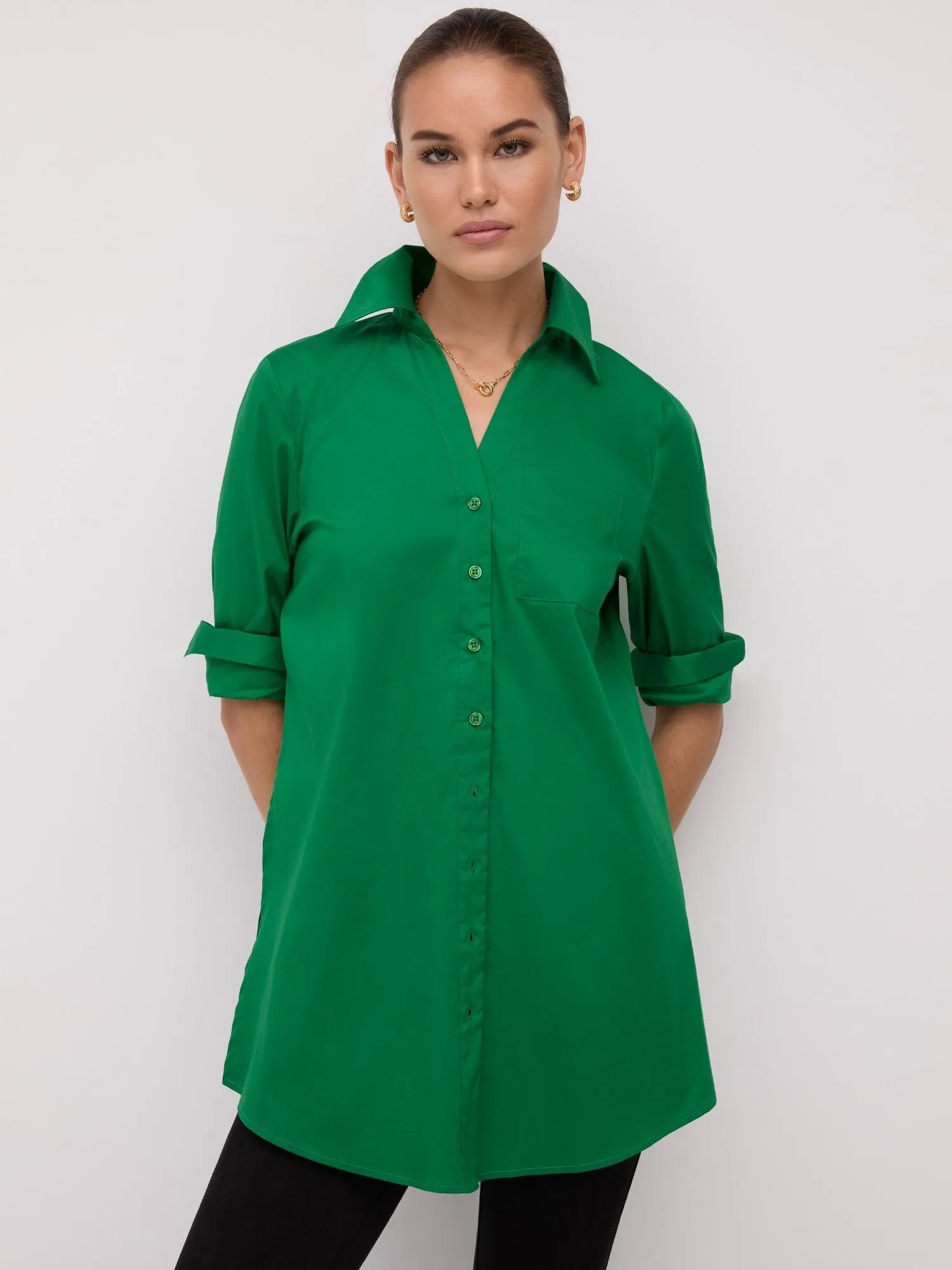 Button-Front Slit-Side Tunic Top