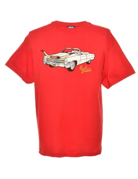 Car Print Red T-shirt - M