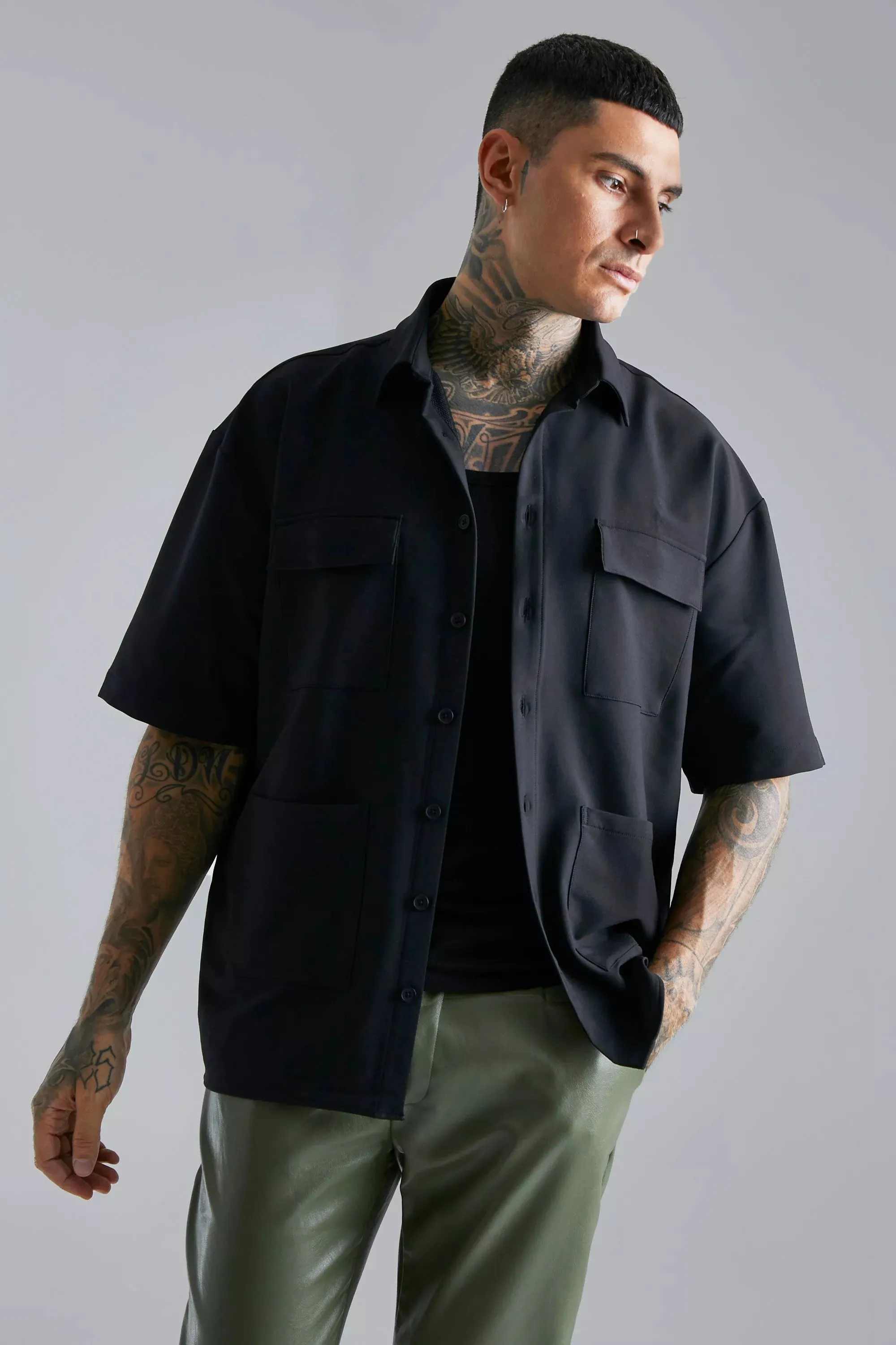 Cargo Oversized Pocket shacket Shirt