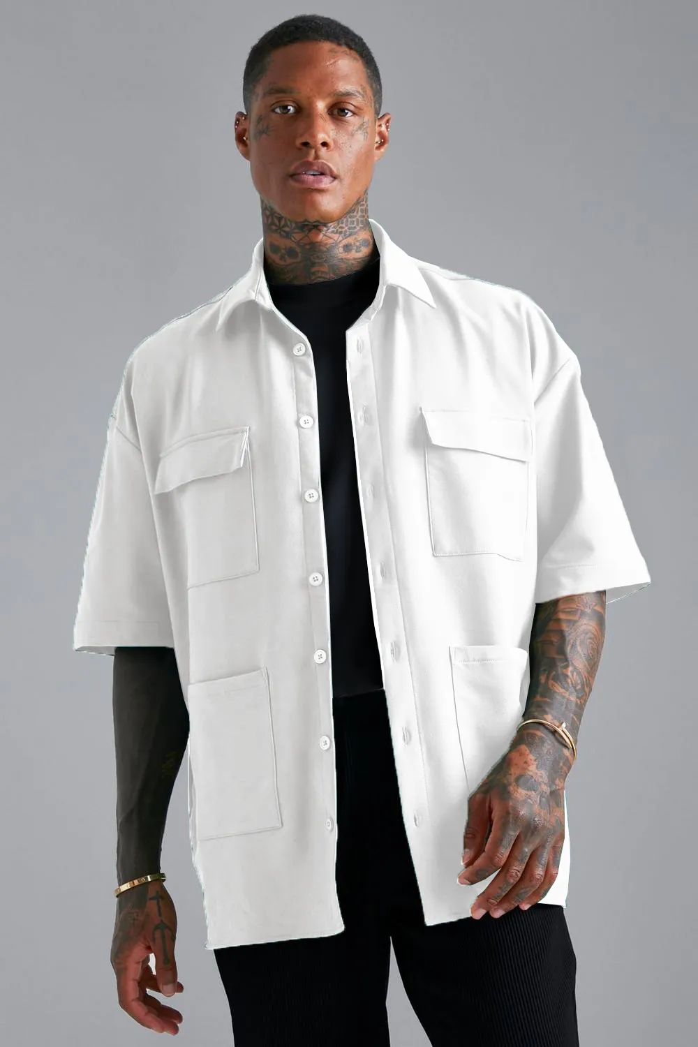 Cargo Oversized Pocket shacket Shirt