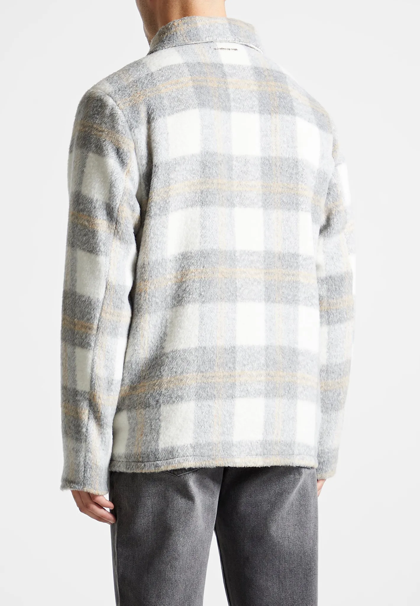 Checked Wool Shacket - Grey