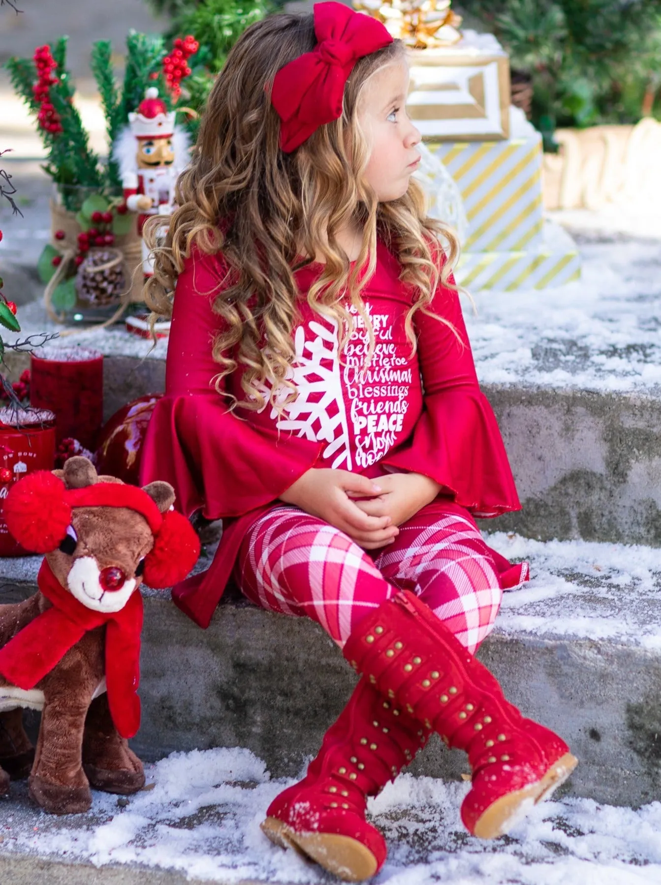 Christmas Spirit Hi-Lo Tunic and Plaid Legging Set