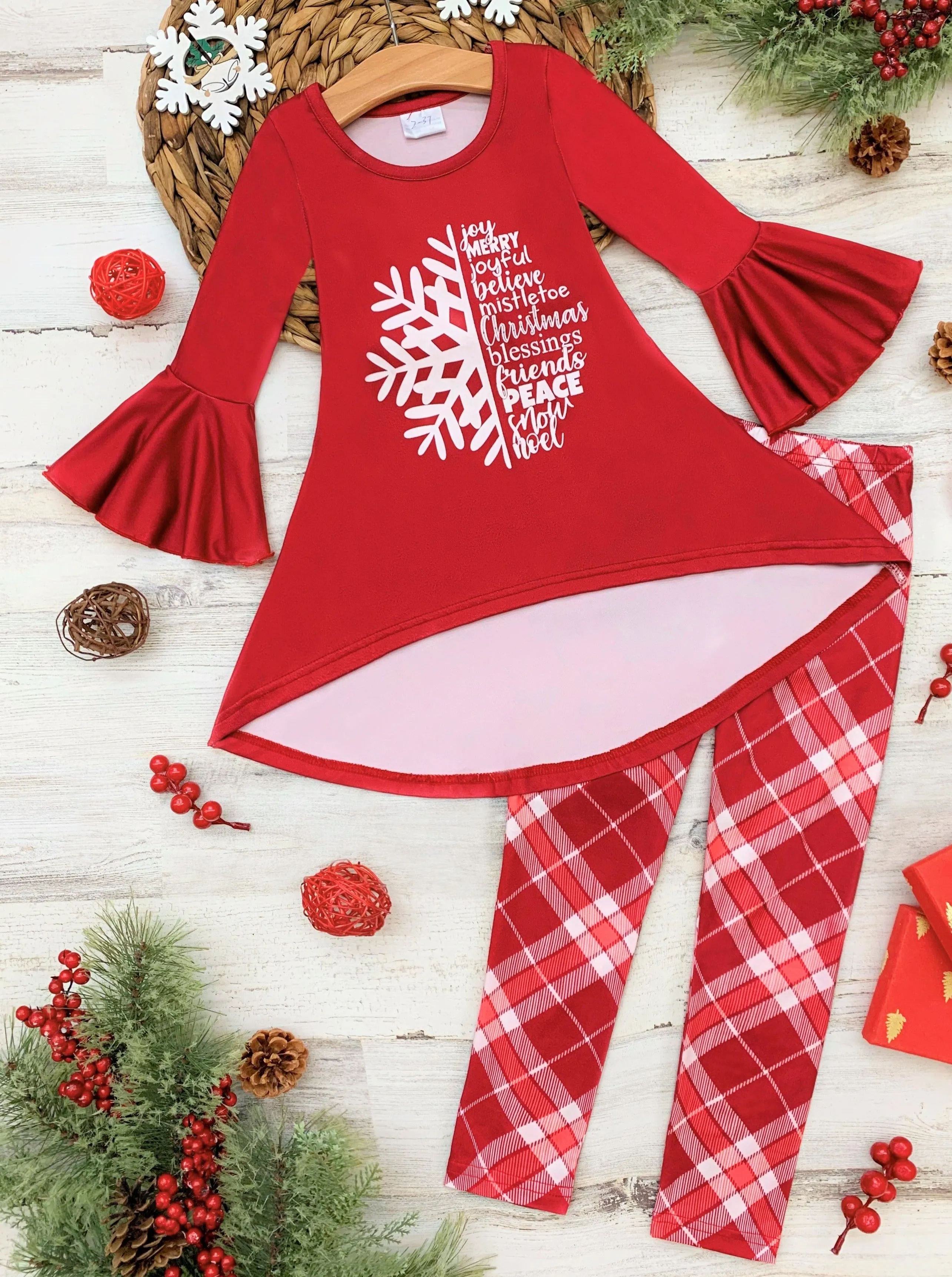 Christmas Spirit Hi-Lo Tunic and Plaid Legging Set