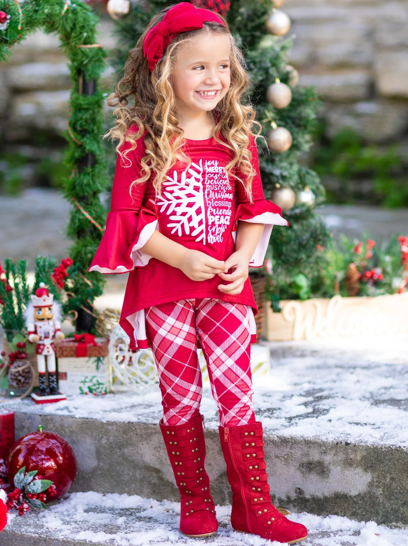 Christmas Spirit Hi-Lo Tunic and Plaid Legging Set