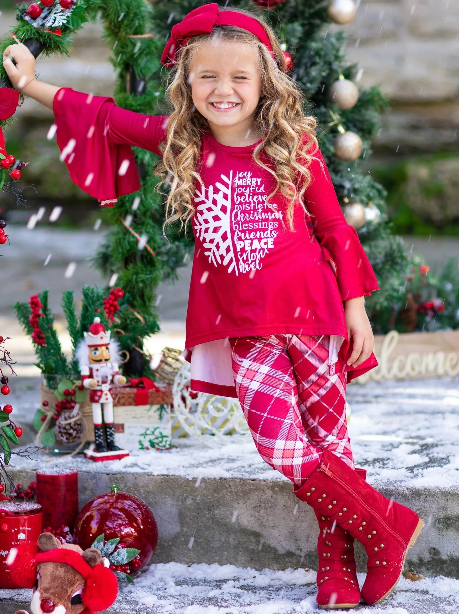 Christmas Spirit Hi-Lo Tunic and Plaid Legging Set