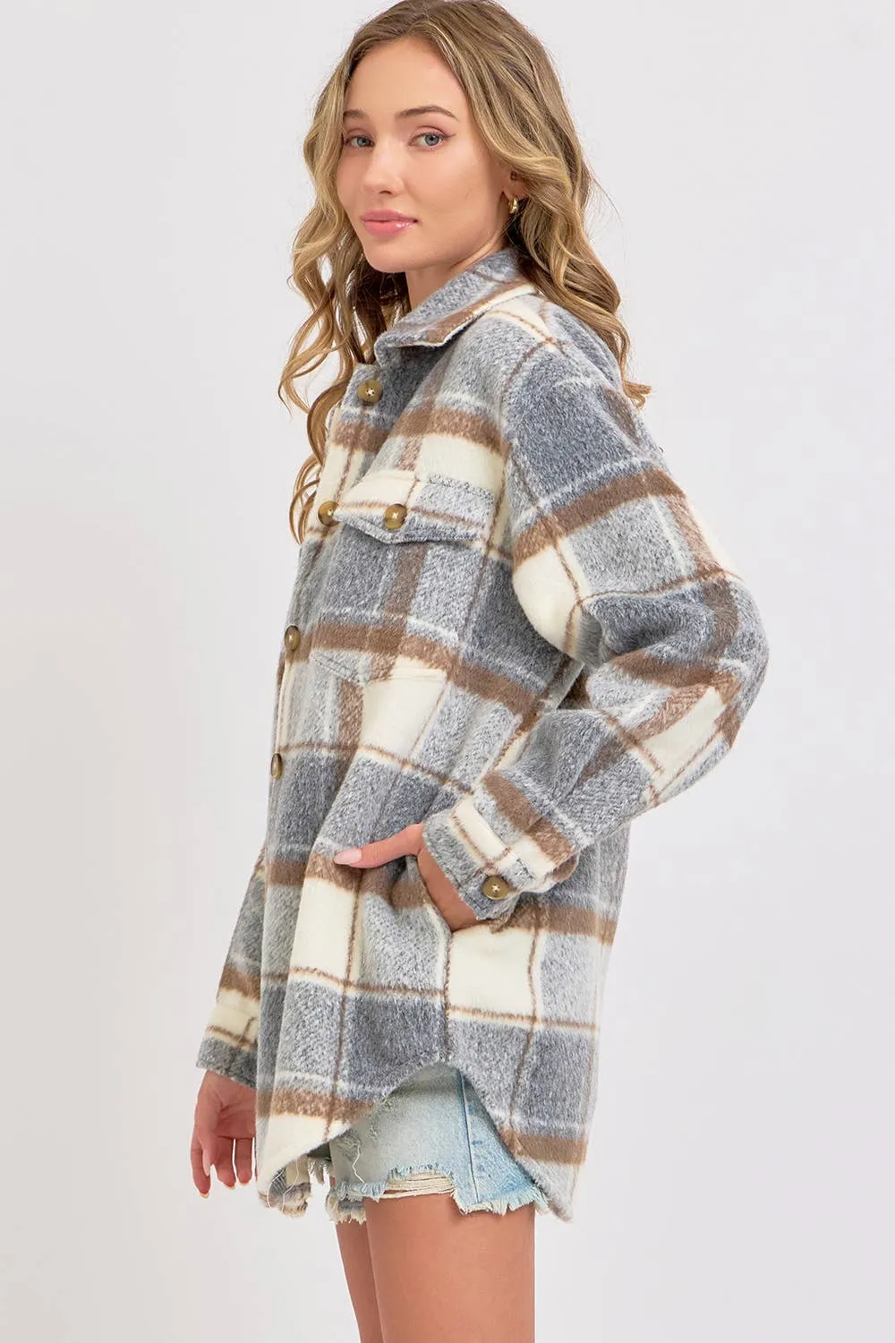 COZY GREY PLAID SHACKET