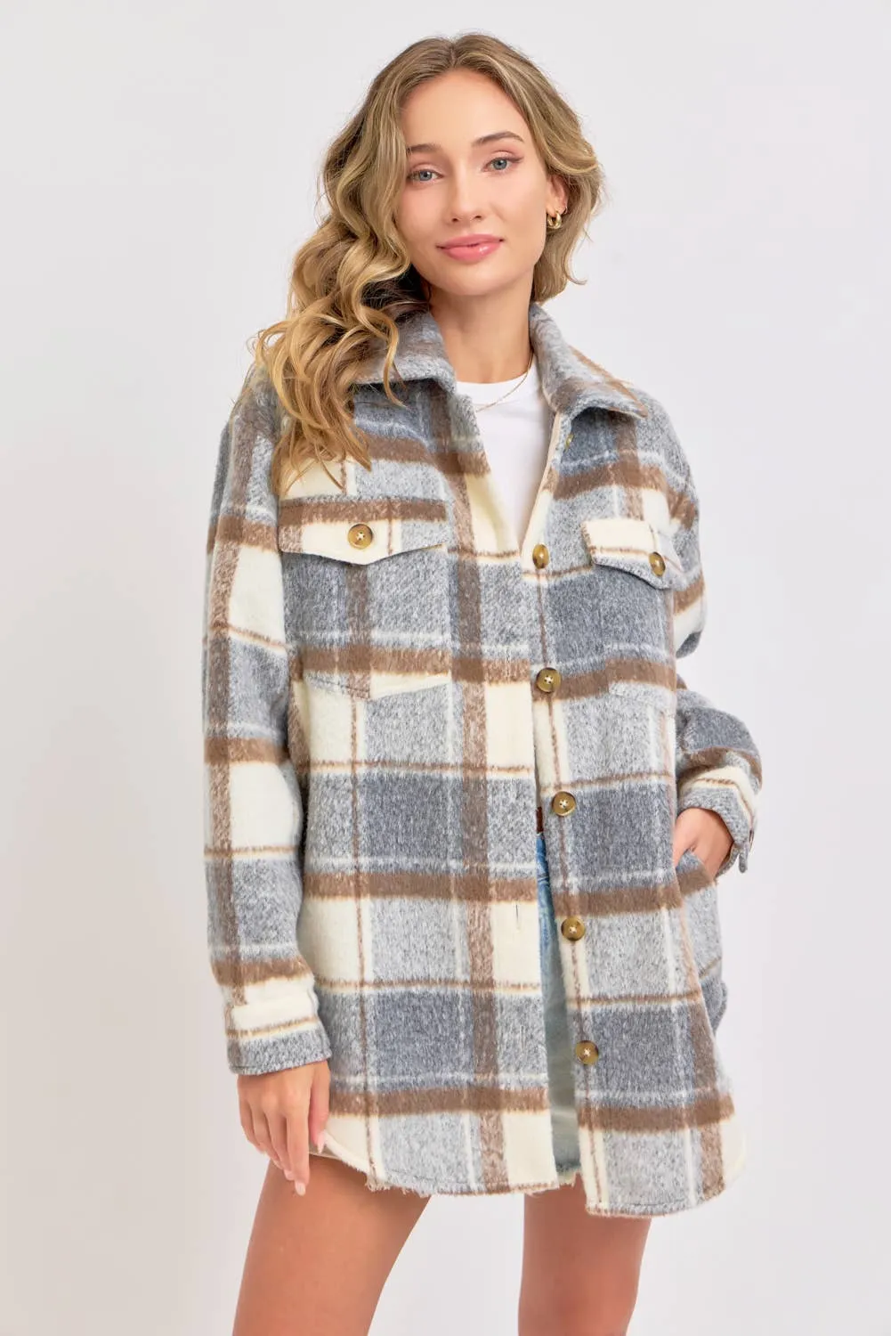 COZY GREY PLAID SHACKET