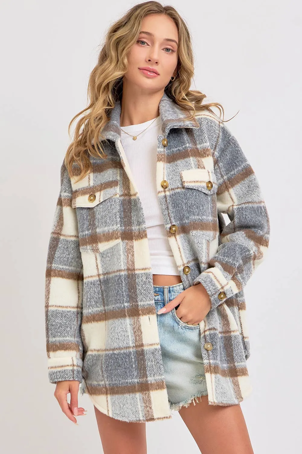 COZY GREY PLAID SHACKET