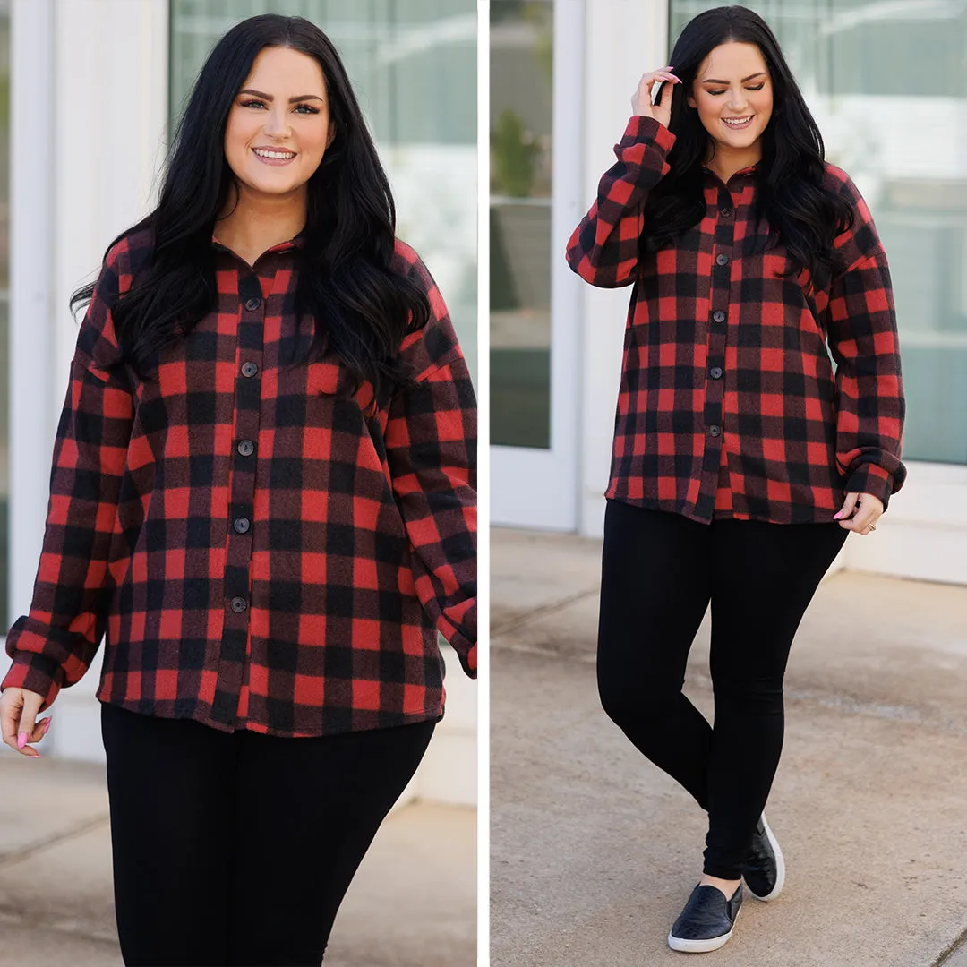 Cozy Strolls Shacket, Black-Red