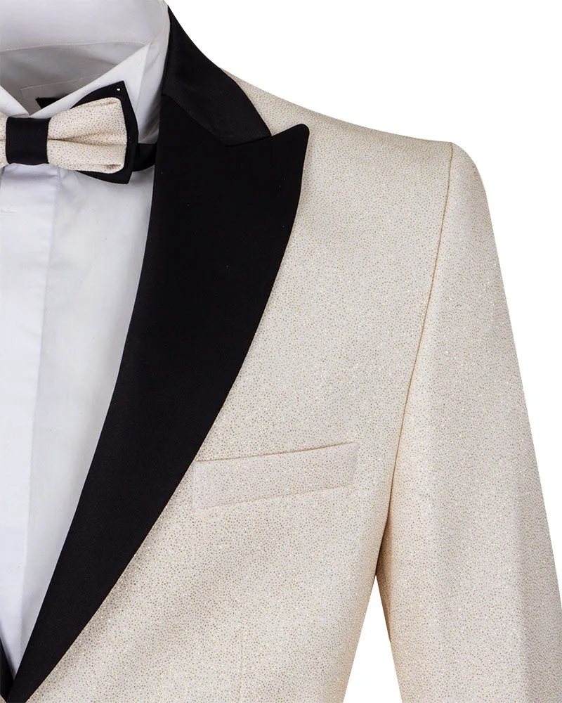 Cream Glitter Blazer with Contrasting Lapel