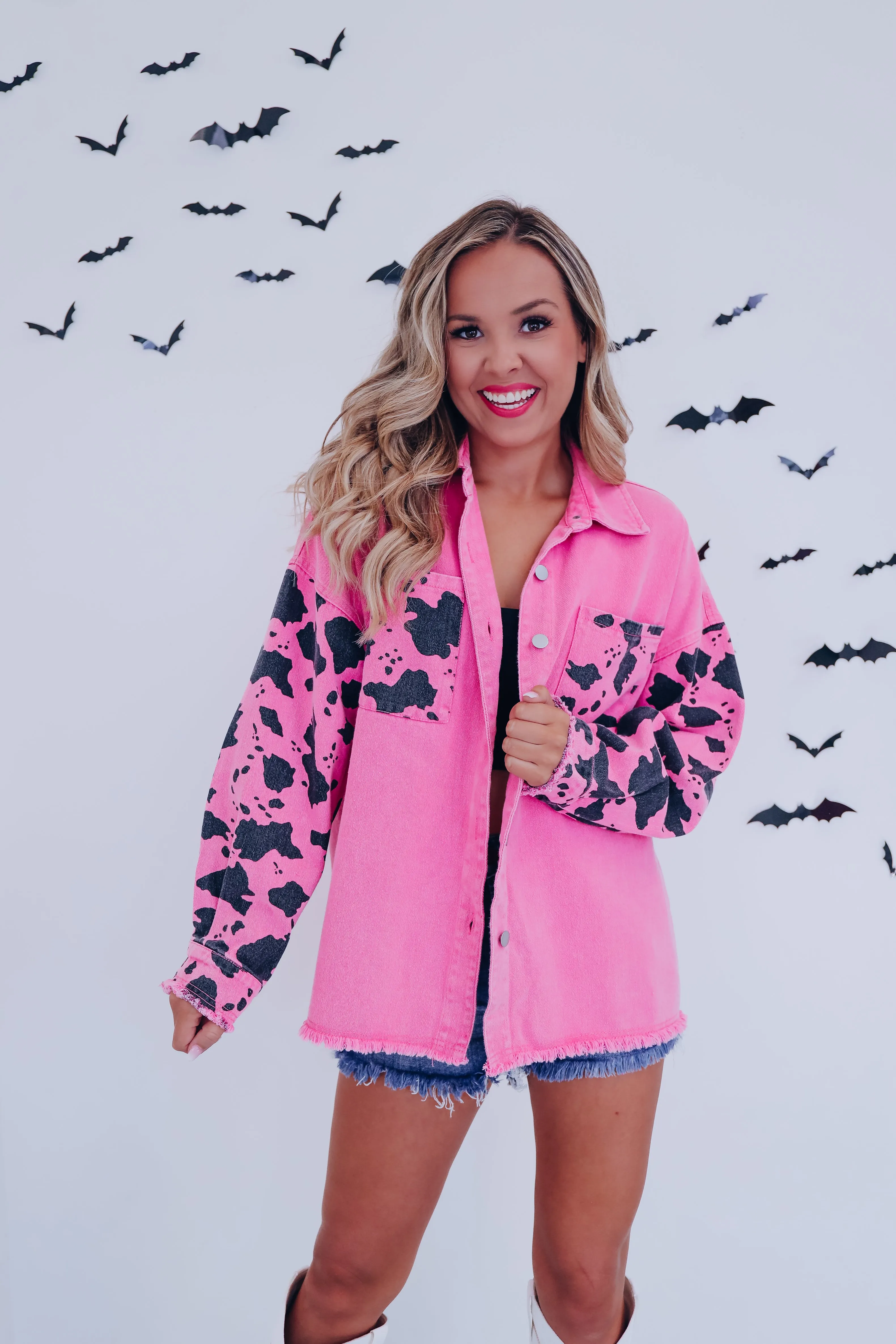 Criollo Contrasting Print Shacket - Pink/Black