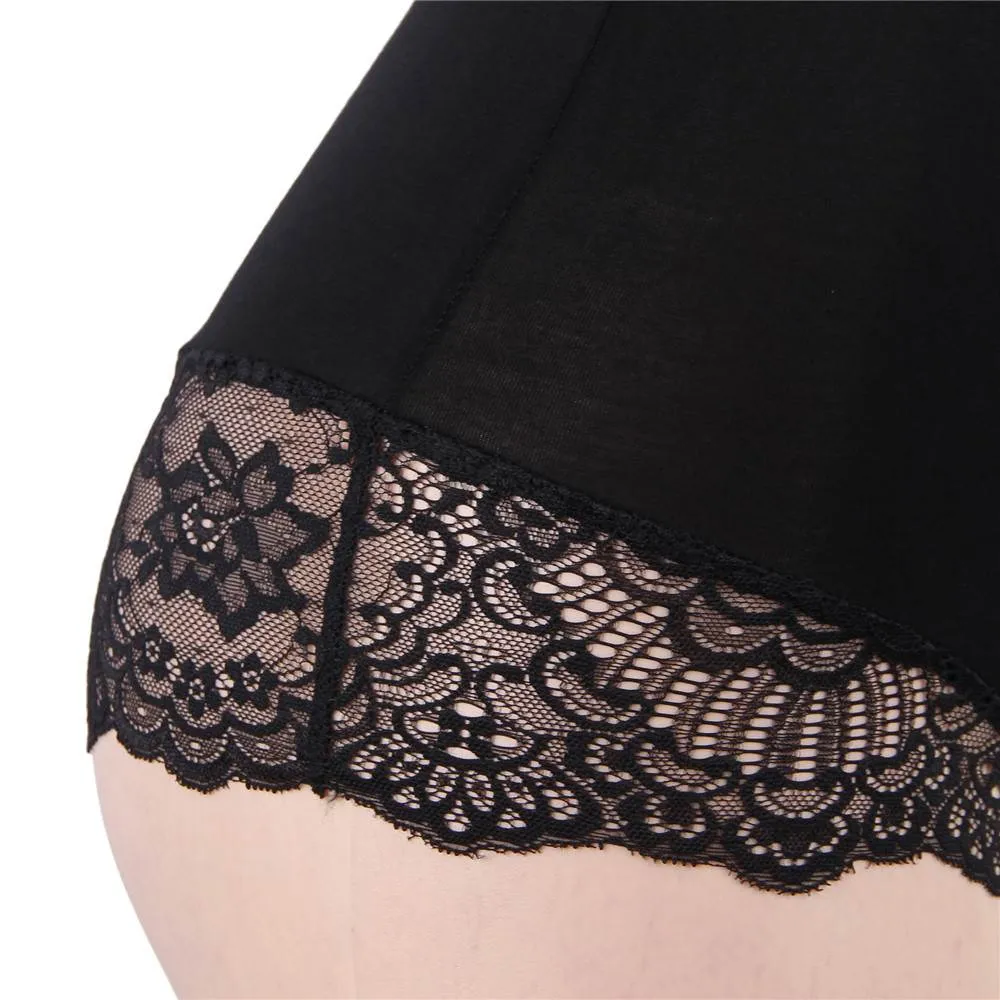 Crotch Openable Stretchy Plus Size Black Modal Lace Bodysuit