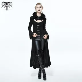 CT07301 Black floral dark pattern embroidered women dress coat