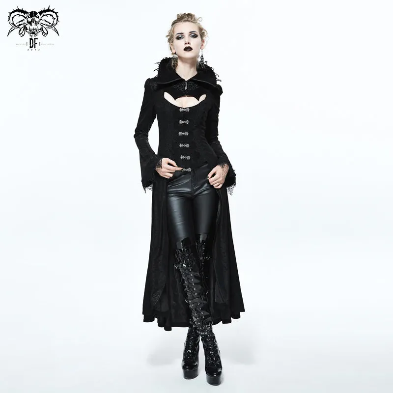 CT07301 Black floral dark pattern embroidered women dress coat