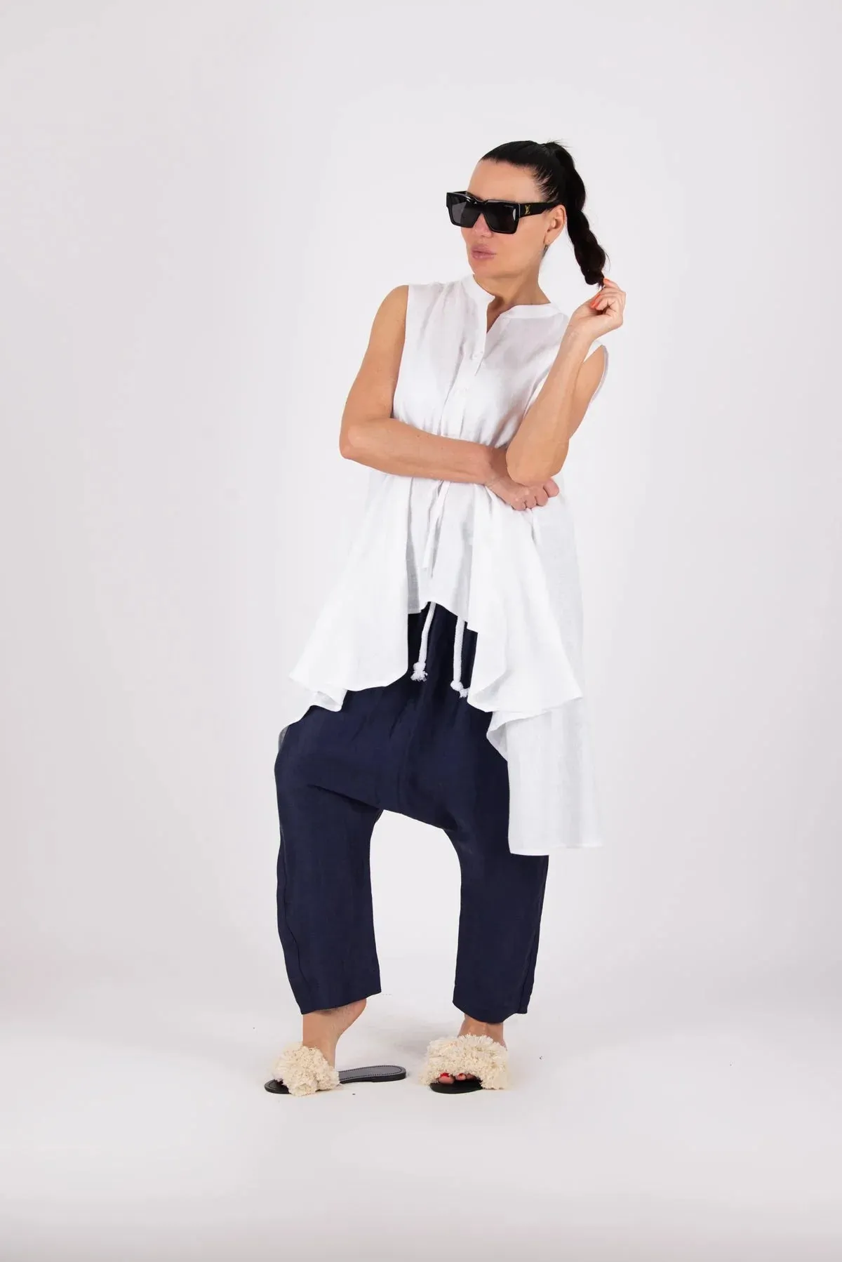 DANIELA Asymmetric Linen Top