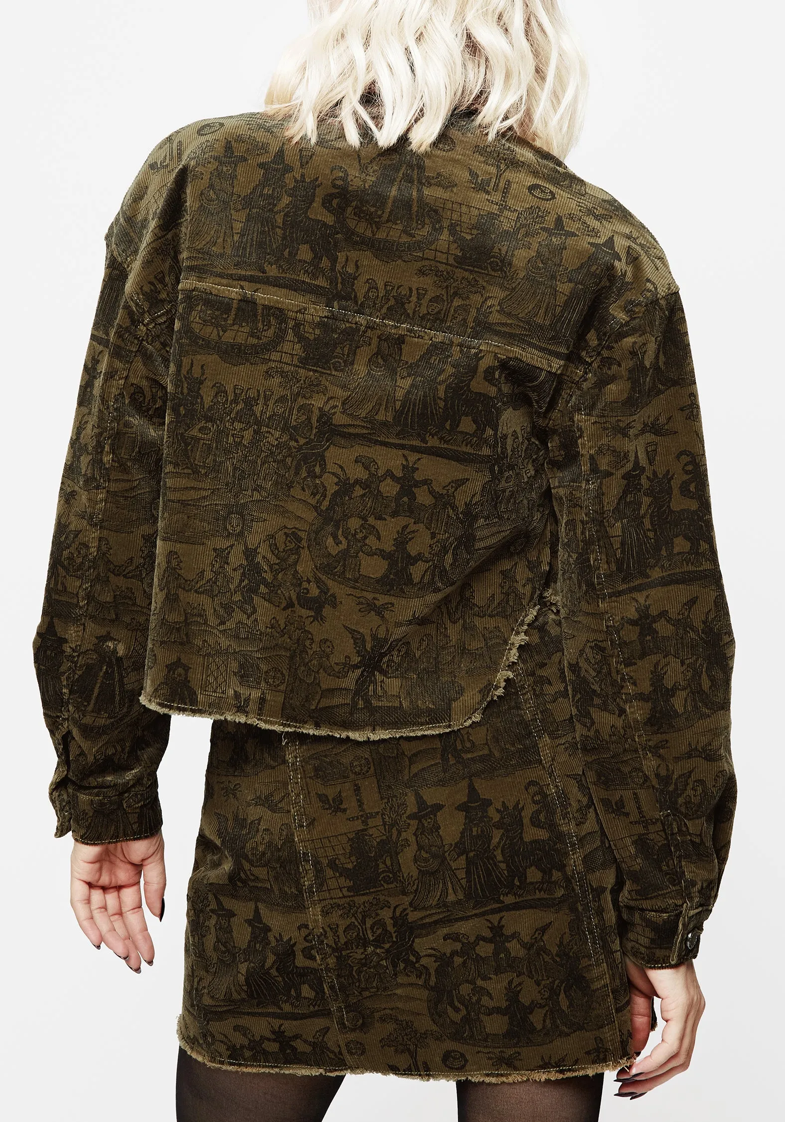 Diabolical Cord Woodcut Print Crop Shacket