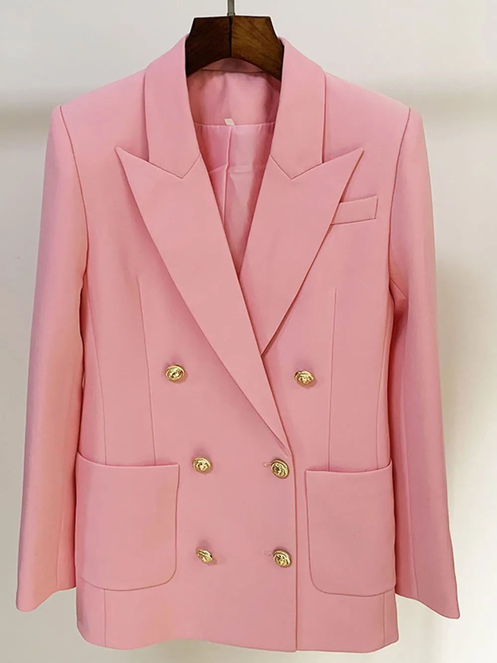 Double Breasted Long Blazer in Pink