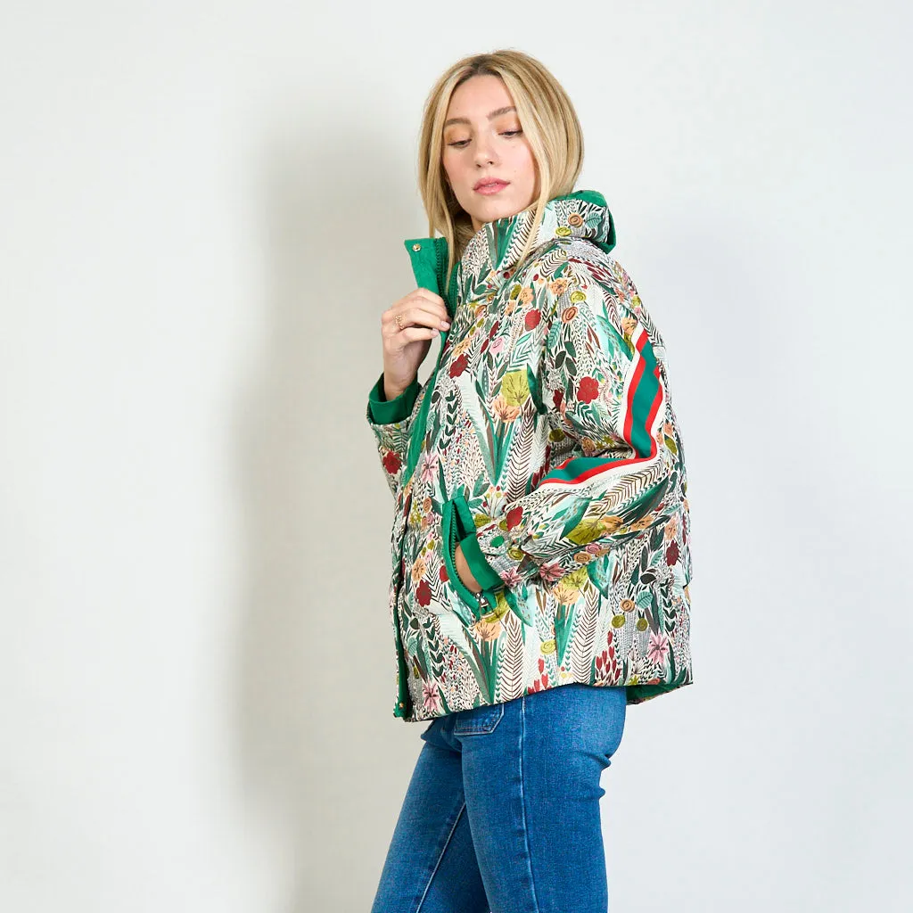 Duck down padded floreal print jacket wholesale