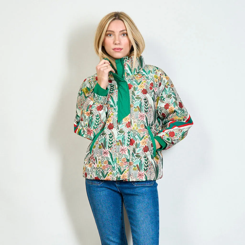 Duck down padded floreal print jacket wholesale