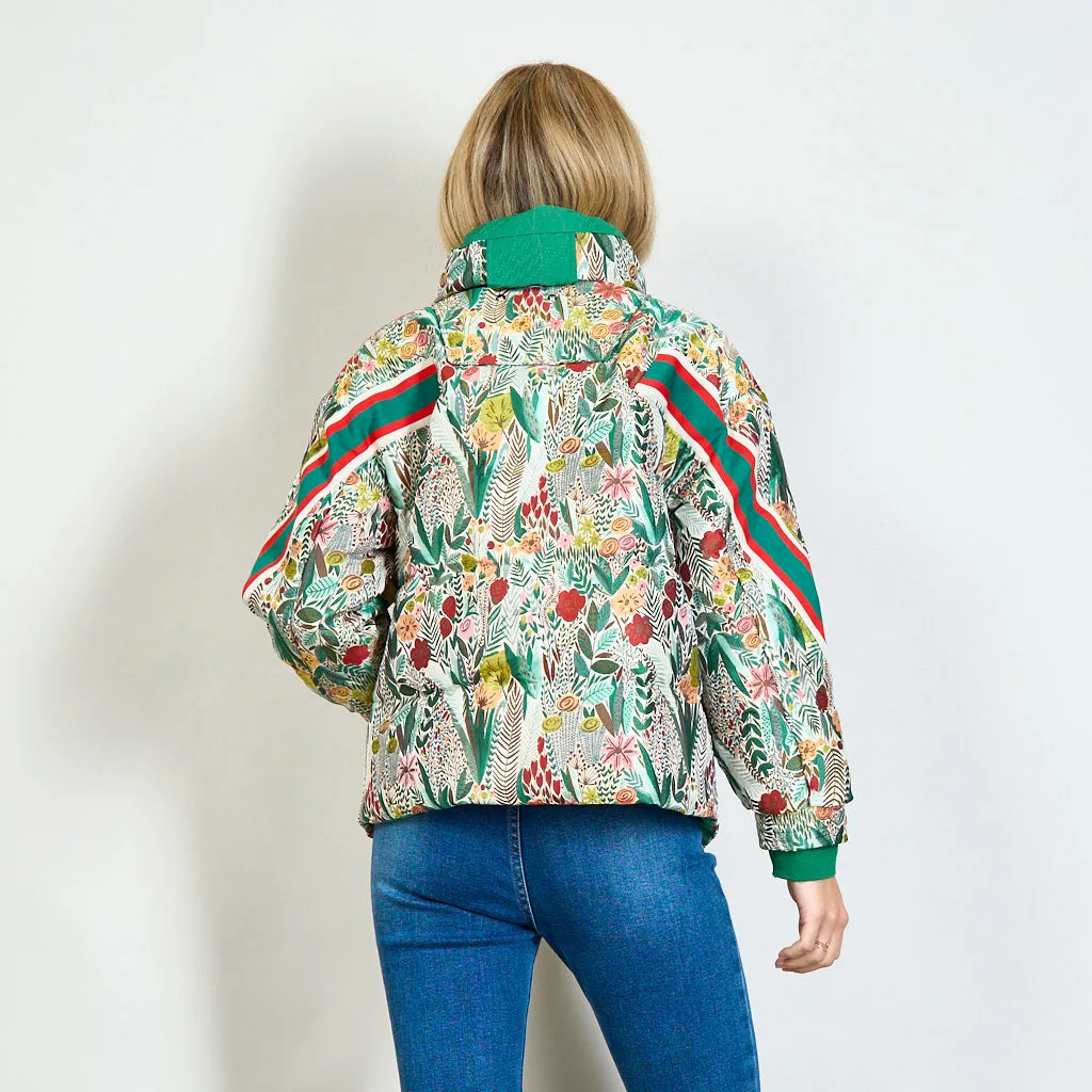 Duck down padded floreal print jacket wholesale