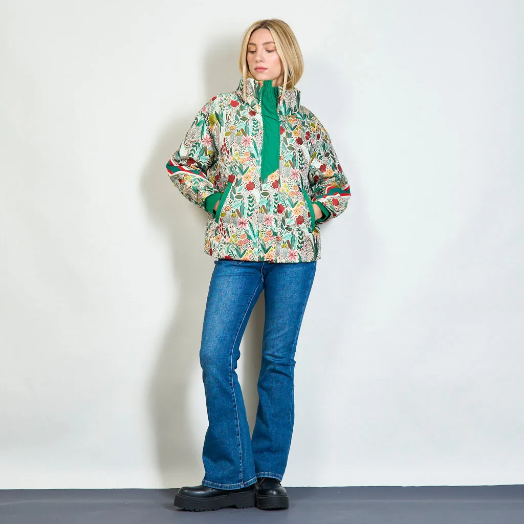 Duck down padded floreal print jacket wholesale