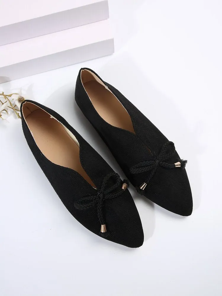 elveswallet Canvas suede bow pointed toe flat slip-ons