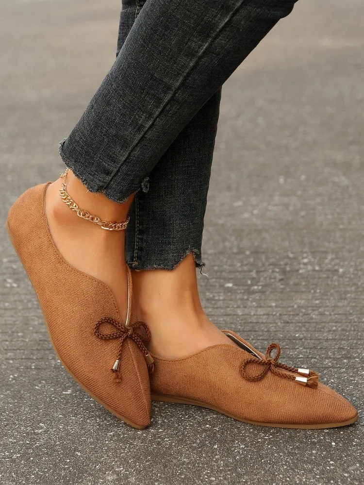 elveswallet Canvas suede bow pointed toe flat slip-ons