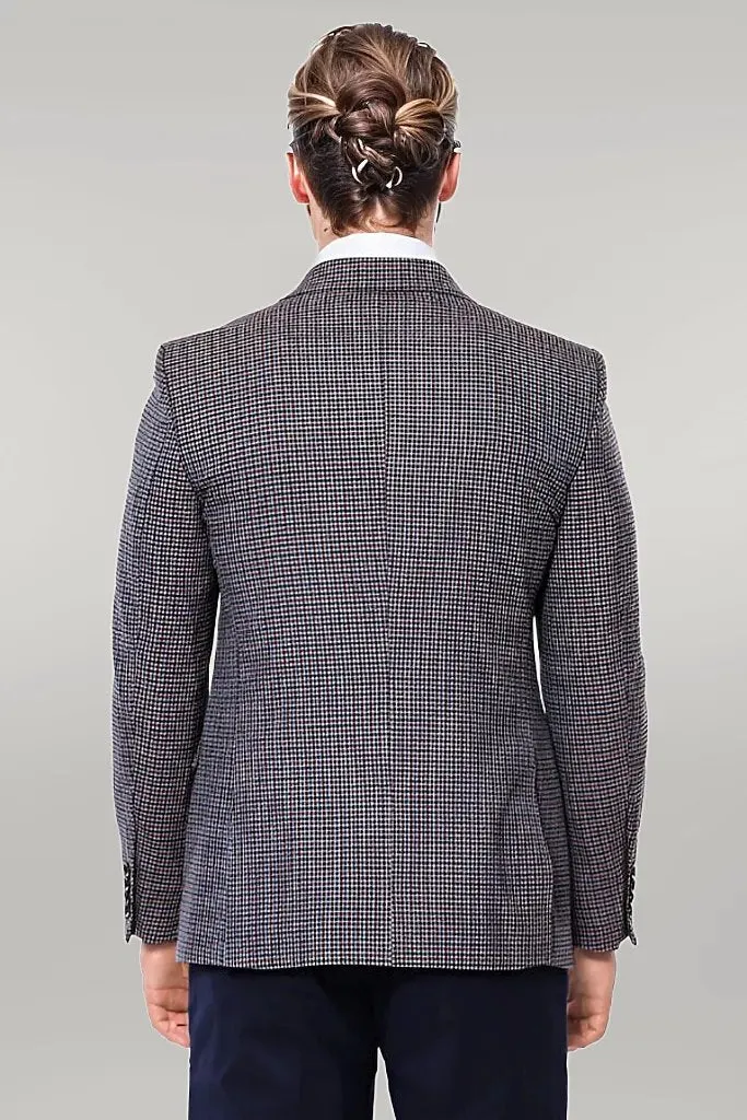 Gingham Slim Fit Brown Men Blazer - Wessi