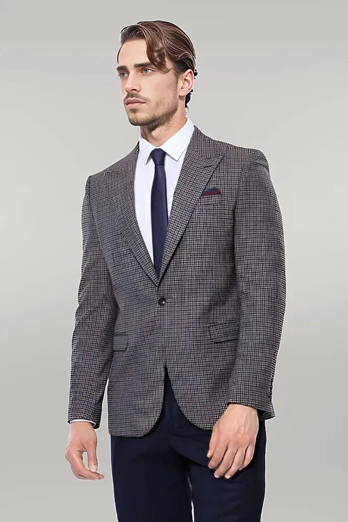 Gingham Slim Fit Brown Men Blazer - Wessi