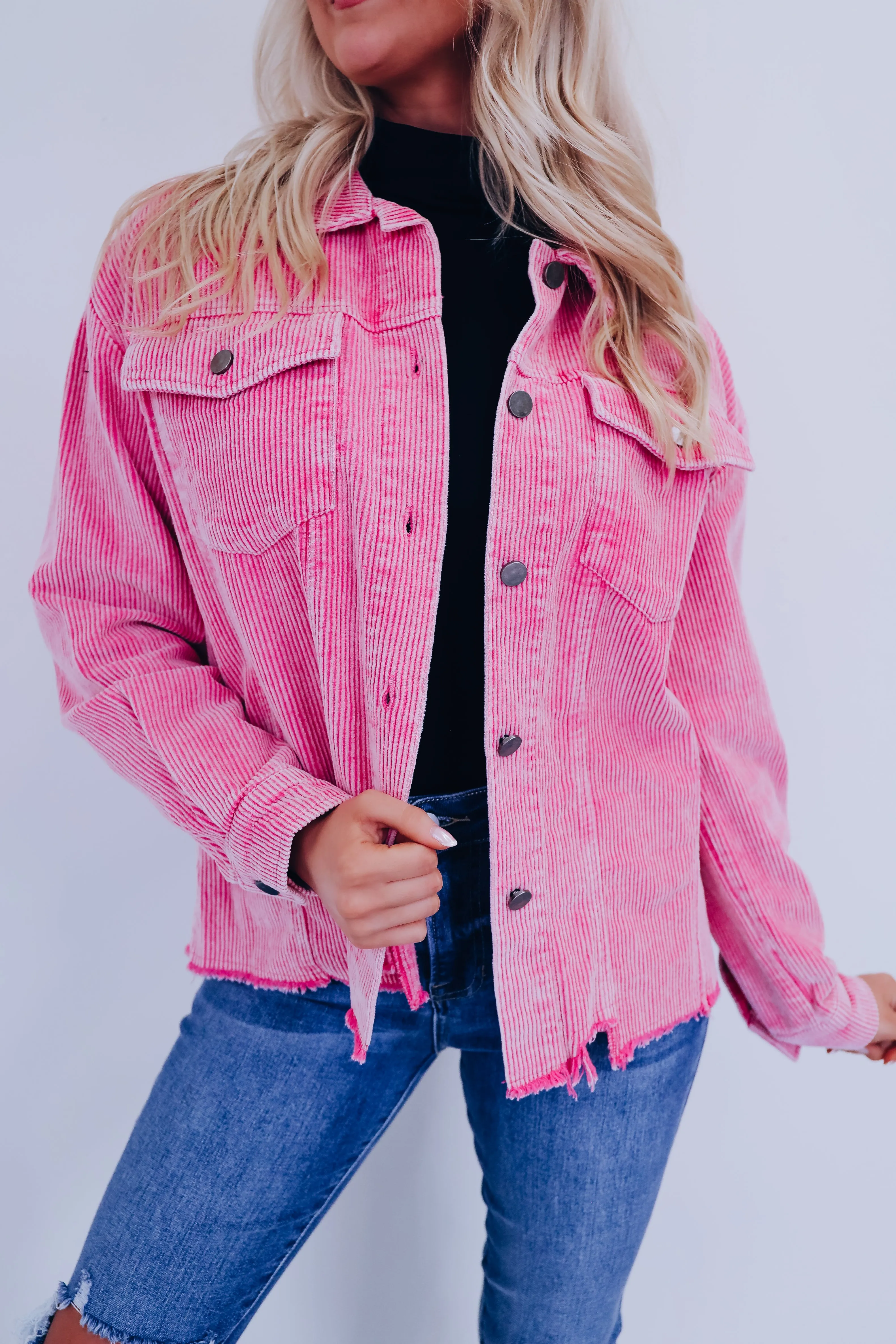 Gracie Corduroy Shacket - Pink